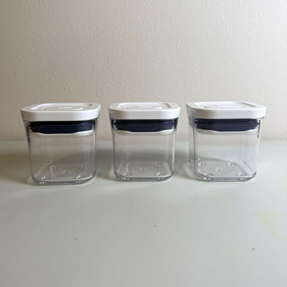 OXO POP Stackable Square Clear Food Storage Containers Snap Lids Set of 3 0.2qt